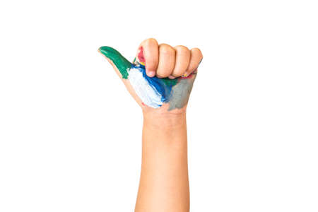 painted children hand, isolated on white background