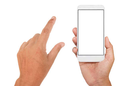 hand holding phone isolated on white background