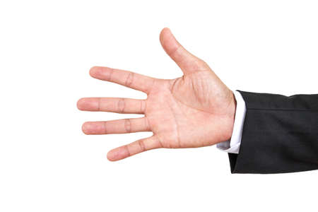 business hand show number five isolated on white backgroundの写真素材