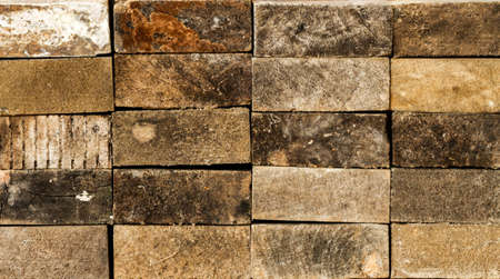 Stack of old wood planks, lumber backgroundの写真素材