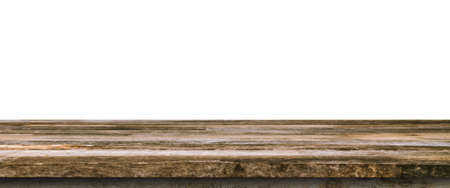 Empty wooden shelf isolated on white background, for product display montageの写真素材