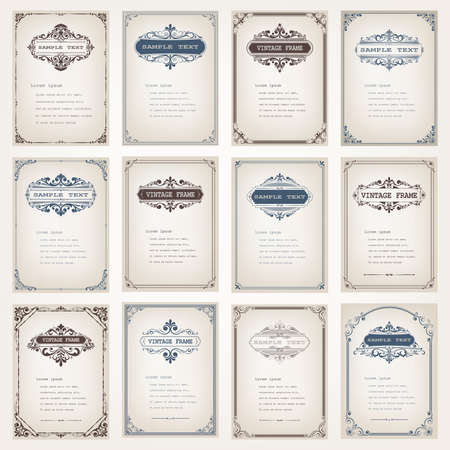 set of vintage frames with beautiful filigree,ornamental frame, decorative vintage borders, vector illustrationのイラスト素材