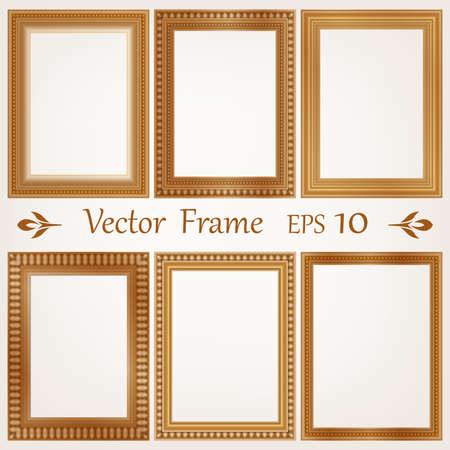 set of wooden vintage frame, decorative border, premium decor elements and wedding label, vector illustrationのイラスト素材