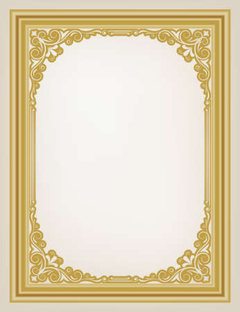 golden vintage frame with beautiful filigree, decorative border, premium decor elements, vector illustrationのイラスト素材