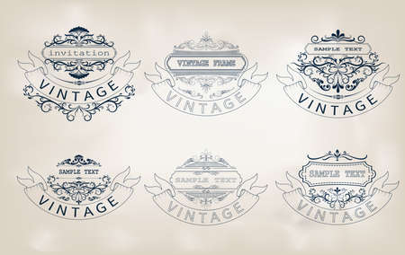 set of vintage frame with beautiful filigree and decorative border or premium invitation cards,vector illustrationのイラスト素材