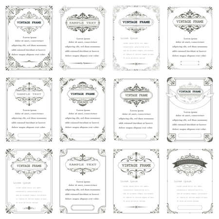 set of vintage frame with beautiful filigree and decorative border or premium invitation cards,vector illustrationのイラスト素材