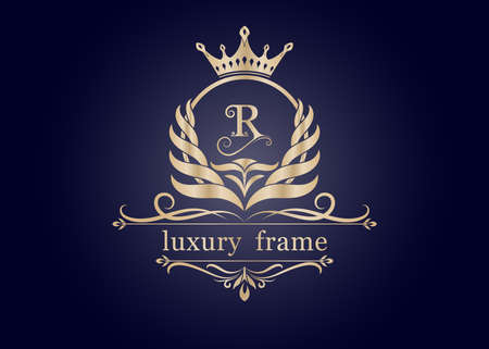 monogram luxury frame for premium invitation cards or design product royal, calligraphic elegant elements, ornament vector, vintage decorativeのイラスト素材