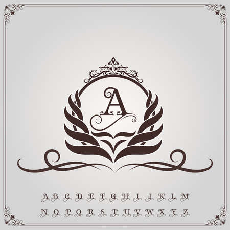 monogram luxury with decorative frame in vintage style and retro border for premium invitation cardsのイラスト素材