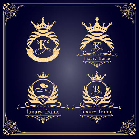 monogram luxury frame for premium invitation cards  product royal, calligraphic elegant elements, ornament vector, vintage decorativeのイラスト素材