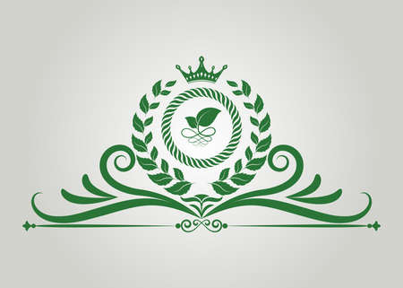 Nature leaf icon for premium product or monogram invitation luxury royal, calligraphic elegant elements, ornament vector, vintage frame decorativeのイラスト素材