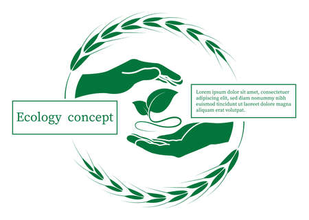 green tree icon on human hand. nature icon and ecology conceptのイラスト素材