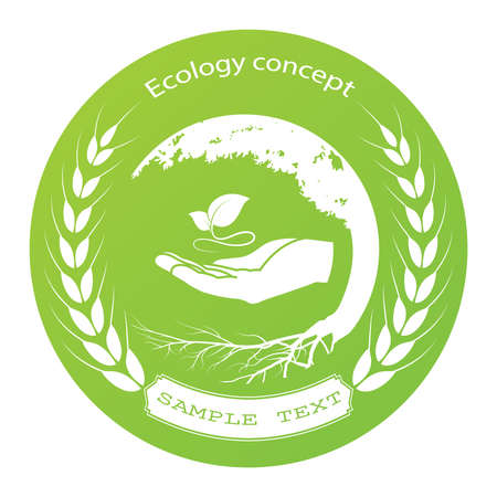 green tree icon on human hand. nature icon and ecology conceptのイラスト素材