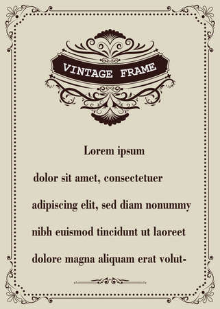 decorative frame in vintage style with beautiful filigree and retro border for premium invitation cards or luxury certificate on ancient background, ornament vectorのイラスト素材