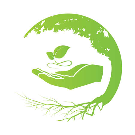 leaf in hand icon. ecological symbols and signs green nature conceptのイラスト素材