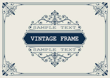 decorative frame in vintage style with beautiful filigree and retro border for premium invitation cards or luxury certificate on ancient background, ornament vectorのイラスト素材