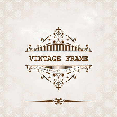 decorative frame in vintage style with beautiful filigree and retro border for premium invitation cards or luxury certificate on ancient background, ornament vectorのイラスト素材