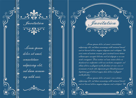 decorative frame in vintage style with beautiful filigree and retro border for premium invitation or wedding card on ancient background, luxury postcard, ornament vectorのイラスト素材