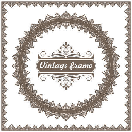 decorative circle frame in vintage style with beautiful filigree and retro border for premium invitation card, luxury postcard, ornament vectorのイラスト素材