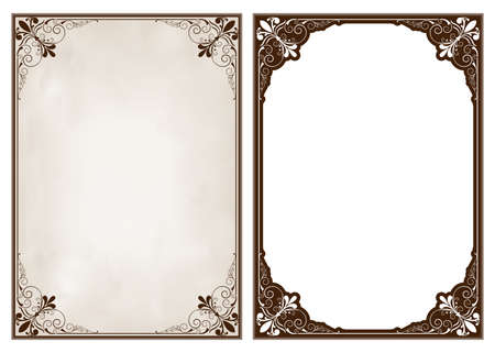 decorative frame in vintage style with beautiful filigree and retro border for premium invitation cards or luxury certificate on ancient background, ornament vectorのイラスト素材