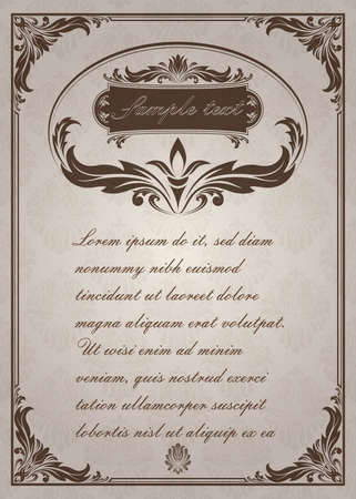 decorative frame in vintage style with beautiful filigree and retro border for premium invitation or wedding card on ancient background, luxury postcard, ornament vectorのイラスト素材