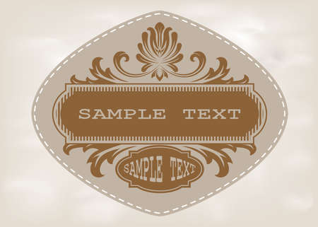 Label design template in vintage style with beautiful filigree and retro border for premium invitation or luxury postcard, decorative frame, ornament vectorのイラスト素材