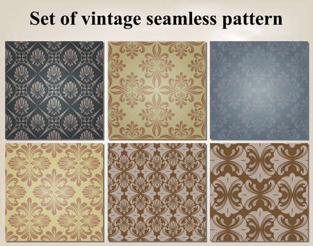 set of retro wallpaper and vintage seamless pattern for background, pattern in swatchesのイラスト素材