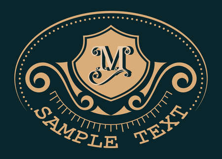 monogram luxury in vintage style and retro border for premium invitation cards  product royal, calligraphic elegant elements, ornament vectorのイラスト素材