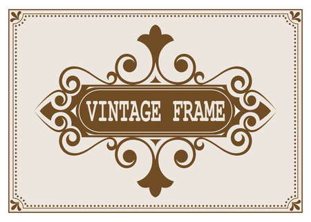 decorative frame in vintage style with beautiful filigree and retro border for premium invitation or wedding card on ancient background, luxury postcard, ornament vectorのイラスト素材