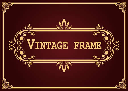 decorative frame with beautiful filigree and retro border in vintage style for luxury postcard , certificate,  premium invitation or wedding card on ancient background, ornament vectorのイラスト素材