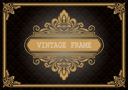 decorative frame with beautiful filigree and retro border in vintage style for luxury postcard , certificate,  premium invitation or wedding card on ancient background, ornament vectorのイラスト素材