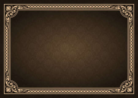 decorative frame with beautiful filigree and retro border in vintage style for luxury postcard , certificate,  premium invitation or wedding card on ancient background, ornament vectorのイラスト素材