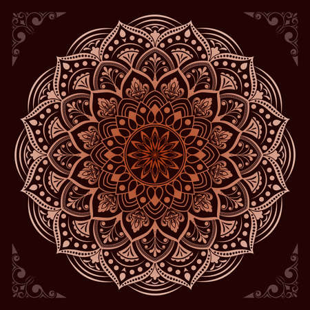 Circular pattern of mandala. Decorative ornament in oriental style. Mandala with floral patterns. Beautiful lined design in vintage for Invitation cardのイラスト素材