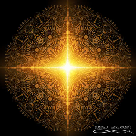 Mandala pattern design template with frame or decorative border vintage stay. Vector illustration.のイラスト素材