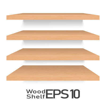 Set of empty wooden shelf isolated on white background, Vector Illustrationのイラスト素材