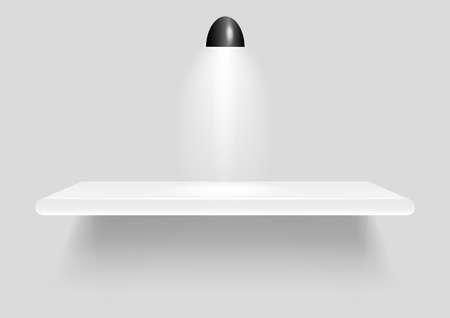 empty shelf with spotlight and shadow isolated on  gray wall のイラスト素材