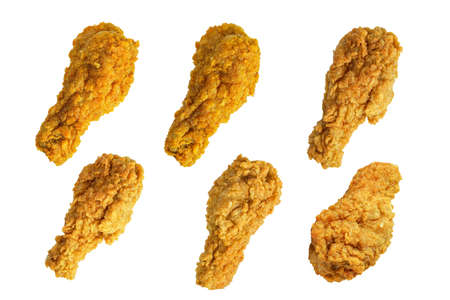 set of crispy fried chicken isolated on white background