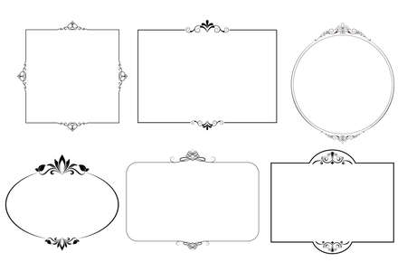 set of vintage decorative frames on white background, borders decor for invitation cardのイラスト素材