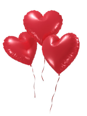 Red heart shaped balloon with ribbon, Valentine's day, happy new year, birthday celebration, 3d...