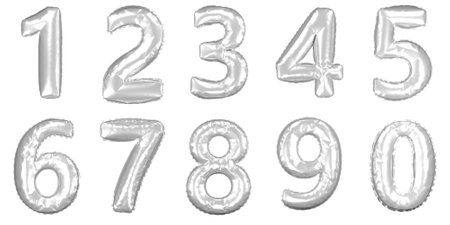 Silver 0-9 number balloons, party, birthday, anniversary design elements festival, 3d render