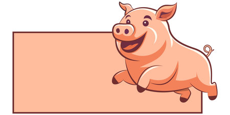 pig on a empty sign, piglet cartoon isolated on white background, vector illustrationのイラスト素材