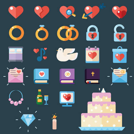 Wedding modern trendy flat vector illustration iconsのイラスト素材
