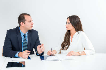 business woman in meeting room of architecture company with colleague