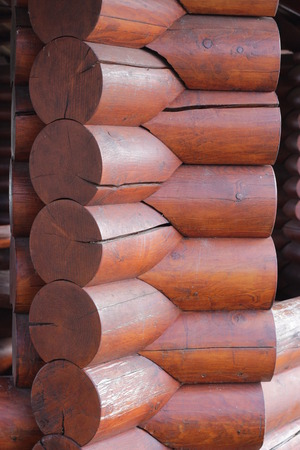 Wall of blockhouse from logs closeup.の写真素材