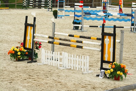 Horse show jumping obstacle, large horse arenaの写真素材