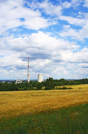 Power plant Chvaletice in nature, czech republicの写真素材