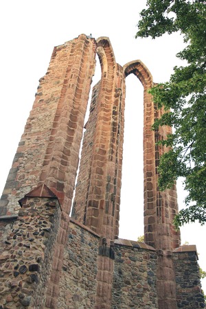 Ruins of burned down cathedral in Benesov, Czech republicの写真素材