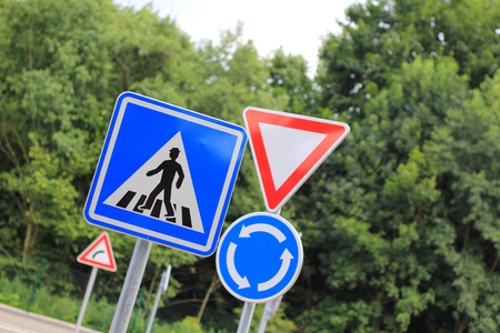 Several traffic signs in children traffic playgroundの写真素材