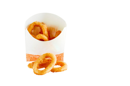 isolated onion ring fried on white background with clipping pathの写真素材