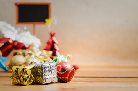 A preset box for decorate a Christmas day and happy new year with copy space and blur backgroundの写真素材