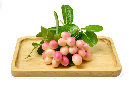 isolated carandas fruit on wood trayの写真素材